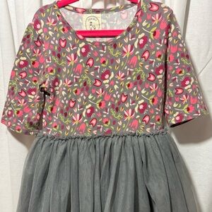Taylor Joelle Gray & Pink Floral Tulle Dress